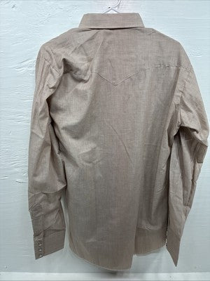 New Men’s H Bar C Brown Simple Long Sleeve Pearl Snap 15.5 Medium Q-28
