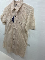 New Men’s Panhandle Slim Tan Designed Short Sleeve Pearl Snap 15 Medium T-40