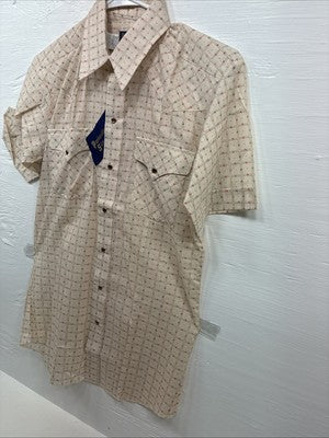 New Men’s Panhandle Slim Tan Designed Short Sleeve Pearl Snap 15 Medium T-40