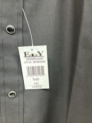 New Men’s ELY Cattleman Black Short Sleeve Pearl Snap 16.5 Large CC-21