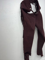 New Burgundy Cowboys Show Chaps With Fringe Adjustable Waist 32” N-45