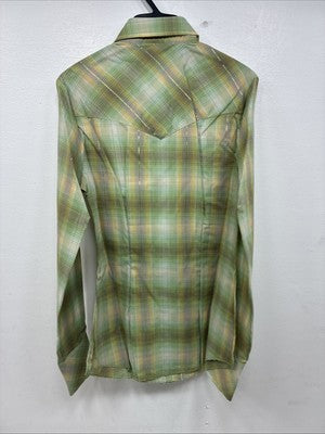 New Women’s Champion Western Green Plaid Long Sleeve Pearl Snap Size 10 KK-71