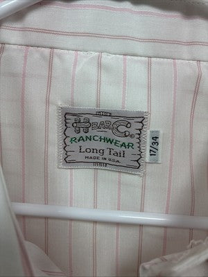 New Men’s H Bar C Pink White Stripe Long Sleeve Pearl Snap 17 X 34 XL R-63