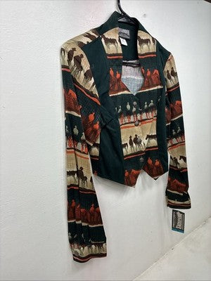 New Women’s Roughrider Western Design Long Sleeve Button Up Crop Small YY-52