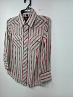 New Boys White Horse Red Stripe Long Sleeve Pearl Snap Small DD-112