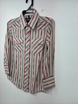New Boys White Horse Red Stripe Long Sleeve Pearl Snap Small DD-112