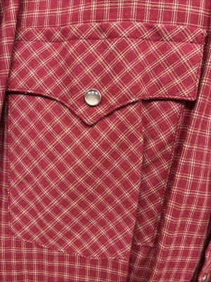 Me End H Bar C Red Plaid Long Sleeve Pearl Snap 16.5 Large AA-35