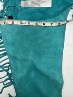 NOS Turquoise Whitman Show Chaps With Fringe Adjustable Waist 35” Small L-26