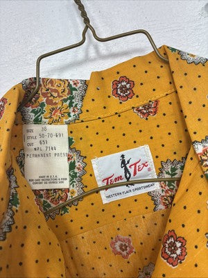 New Women’s Tem Tex Orange Floral Long Sleeve Pearl Snap Size 38 KK-2