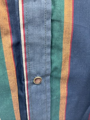 New Men’s ELY Cattleman Blue Multicolor Stripe Long Sleeve Pearl Snap 17 XL O-47