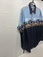 New Men’s Cumberland Blue Horse Design Long Sleeve Pearl Snap XL T-16