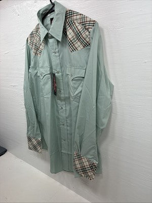 New Men’s Western Shirts Blue Plaid Long Sleeve Pearl Snap 15.5 Medium T-72