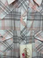 New Women’s Cumberland Gray Pink Plaid Short Sleeve Pearl Snap 2XL GG-62