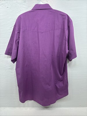 New Men’s ELY Cattleman Purple Simple Short Sleeve Pearl Snap 17 XL M-76