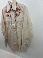 New Men’s Champion Western Tan Embroidered Long Sleeve Pearl Snap 15 Medium K-90