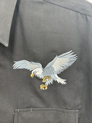 New Men’s ELY Cattleman Black Eagle Designed Short Sleeve Pearl Snap Large T-65