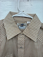 New Men’s Circle A Brown Checkered Long Sleeve Pearl Snap Large AA-55