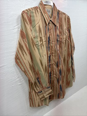 New Men’s ELY Cattleman Camo Design Long Sleeve Pearl Snap 16 Large Q-97
