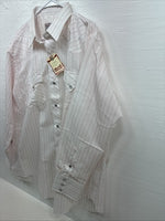 New Men’s H Bar C Pink White Stripe Long Sleeve Pearl Snap 17 X 34 XL R-63