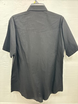 New Men’s ELY Cattleman Black Eagle Designed Short Sleeve Pearl Snap Large T-65