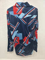 New Men’s Panhandle Slim Blue Red Design Long Sleeve Pearl Snap 15.5 Medium V-73