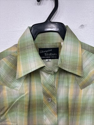 New Women’s Champion Western Green Plaid Long Sleeve Pearl Snap Size 10 KK-71