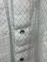 New Men’s H Bar C White Blue Plaid Long Sleeve Pearl Snap Larg M-37