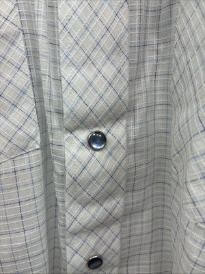 New Men’s H Bar C White Blue Plaid Long Sleeve Pearl Snap Larg M-37