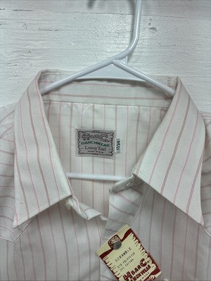 New Men’s H Bar C Pink White Stripe Long Sleeve Pearl Snap 17 X 34 XL R-63