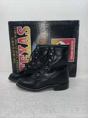 New Kids Black Lace Up Texas Brand Cowboy Boots. 3250 12 D. 23-14