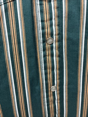 New Teens Wrangler Green Yellow Stripe Long Sleeve Pearl Snap XL DD-64