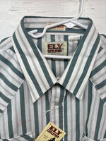 New Men’s ELY Cattleman Blue White Stripe Short Sleeve Pearl Snap XL M-35