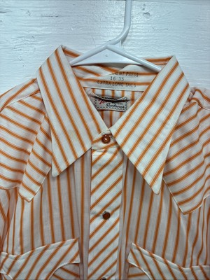 New Men’s Tem Tex Orange Stripe Long Sleeve Pearl Snap 16 X 35 Large AA-32
