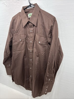 New Men’s Mesquite Brown Long Sleeve Pearl Snap 16 X 35 Large AA-84