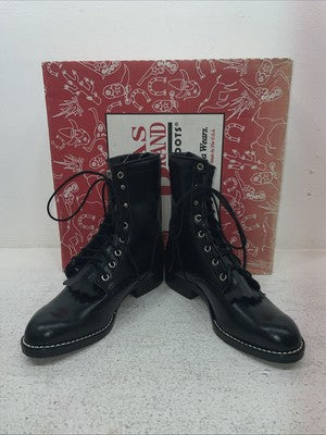 New Youth Black Lace Up Texas Brand Cowboy Boots. B 1350 5 D. 2-163