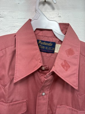 New Men’s Panhandle Slim Pink Short Sleeve Pearl Snap 16 X 35 Large M-94