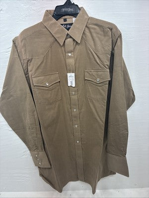 New Men’s White Horse Brown Western Long Sleeve Pearl Snap Large V-99