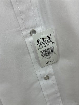 New Men’s ELY Cattleman White Long Sleeve Pearl Snap 16.5 X 35 Large CC-52