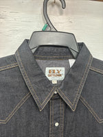 New Men’s ELY Cattleman Dark Blue Jean Long Sleeve Pearl Snap XL M-80