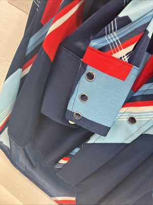 New Men’s Panhandle Slim Blue Red Design Long Sleeve Pearl Snap 15.5 Medium V-73