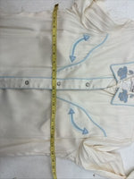 New Women’s California RanchWear White Blue Long Sleeve Pearl Snap Medium YY-95