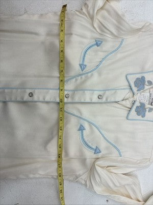 New Women’s California RanchWear White Blue Long Sleeve Pearl Snap Medium YY-95