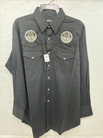 New Men’s White Horse Black Wolf Design Long Sleeve Pearl Snap Large AA-46 