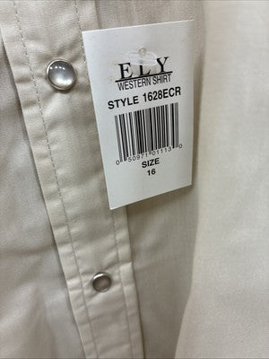 New Men’s ELY Cattleman Tan Short Sleeve Pearl Snap 16 Large AA-13
