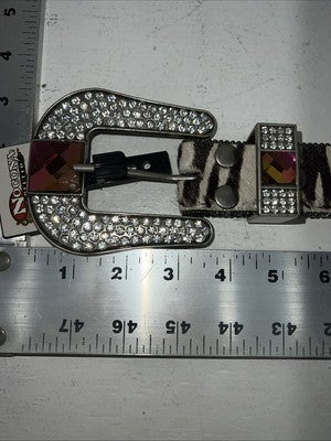 New Nocona Genuine Leather Zebra Bling Belt Medium #N1330999 W-13