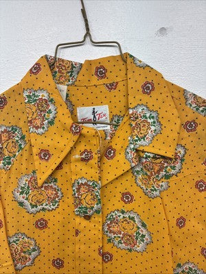 New Women’s Tem Tex Orange Floral Long Sleeve Pearl Snap Size 38 KK-2