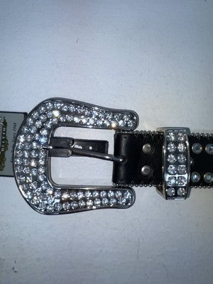 New Black Genuine Leather Nocona Silver Bling L Belt #N3466401 Z-100