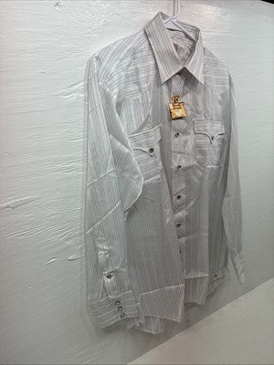 New Men’s H Bar C White Stripe Long Sleeve Pearl Snap 16.5 Large X-58