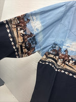 New Men’s Cumberland Blue Horse Design Long Sleeve Pearl Snap XL T-16
