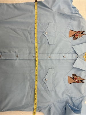 New Men’s ELY Wildlife Blue Horse Design Long Sleeve Pearl Snap Large CC-25